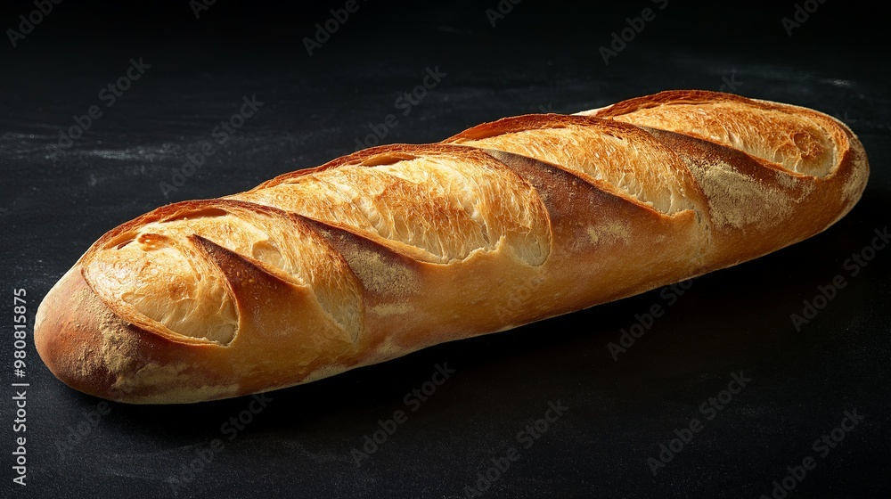 A Freshly Baked Baguette isolated on black background A Freshly Baked Baguette isolated on black background