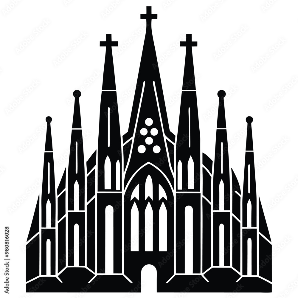 Aa black and white image of a church with a cross on the top. Aa black and white image of a church with a cross on the top.