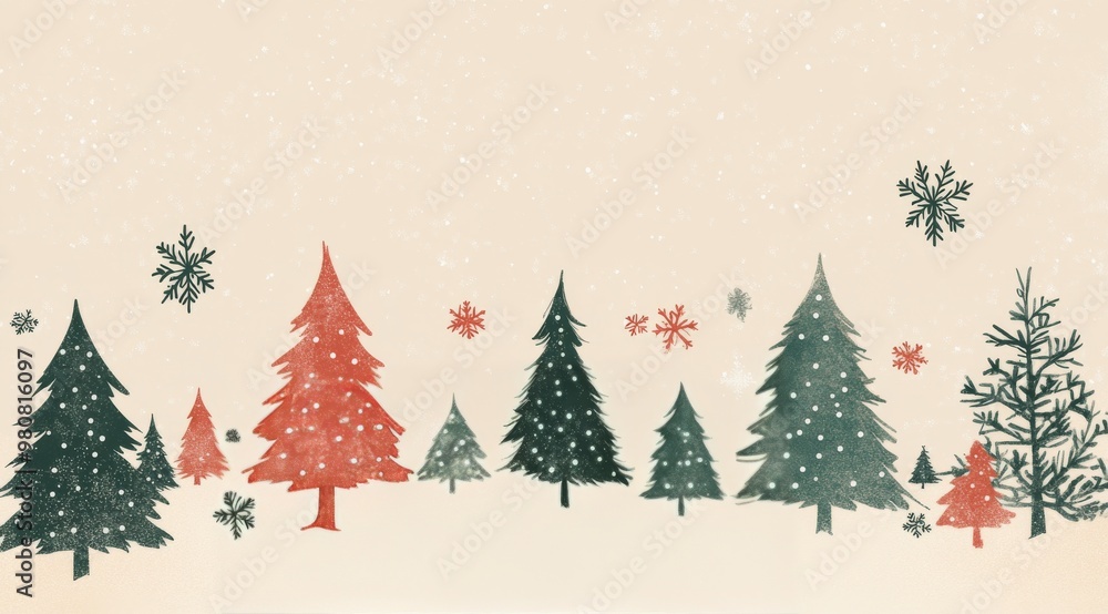 Winter forest landscape featuring snow-covered trees and delicate snowflakes in a serene setting Winter forest landscape featuring snow-covered trees and delicate snowflakes in a serene setting