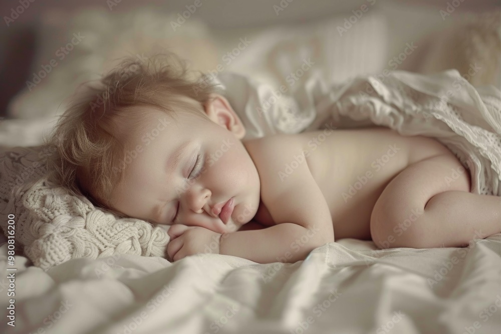 Peaceful Newborn Sleeping on Soft Blanket in Natural Light Peaceful Newborn Sleeping on Soft Blanket in Natural Light