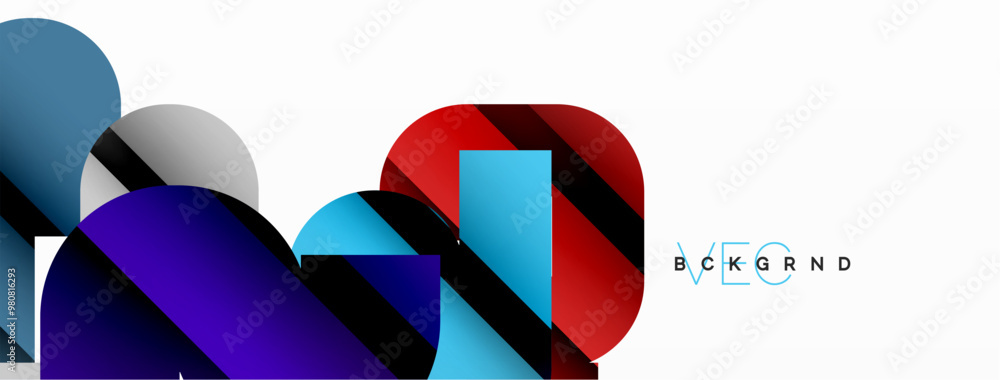 Colorful curve geometric shapes on white Colorful curve geometric shapes on white