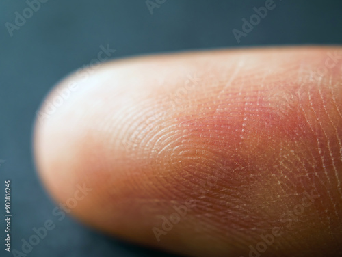 Fingerprint on finger, Close up detail of fingerprint lines on the skin, macro