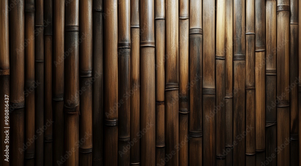 Fototapeta premium Natural bamboo wall texture showcasing vertical growth patterns in warm tones