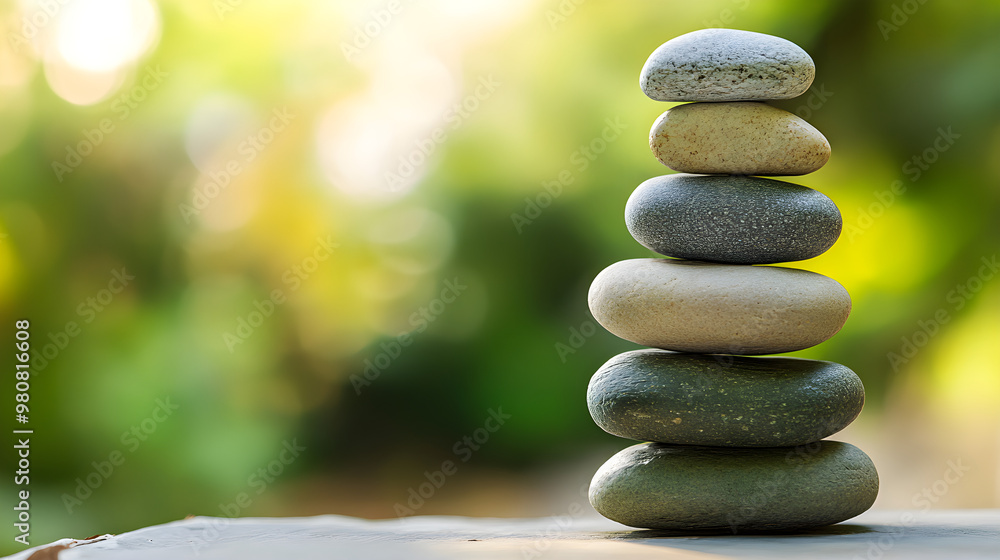 A stack of smooth stones balances gracefully on top of each other with a soft blurred background creating a peaceful and serene atmosphere A stack of smooth stones balances gracefully on top of each other with a soft blurred background creating a peaceful and serene atmosphere