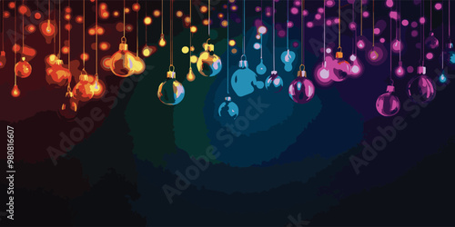 Captivating array of hanging lights and ornaments, creating luminous atmosphere that evokes warmth and charm, perfect for festive celebrations and winter gatherings