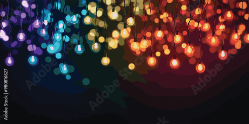 Mesmerizing display of vibrant, glowing lights in blue, purple, and warm hues, creating an enchanting atmosphere that evokes warmth and celebration, perfect for any festive occasion