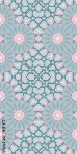 Abstract Kaleidoscope Geometry Psychedelic Art Pastel Pink Blue White Pattern Background