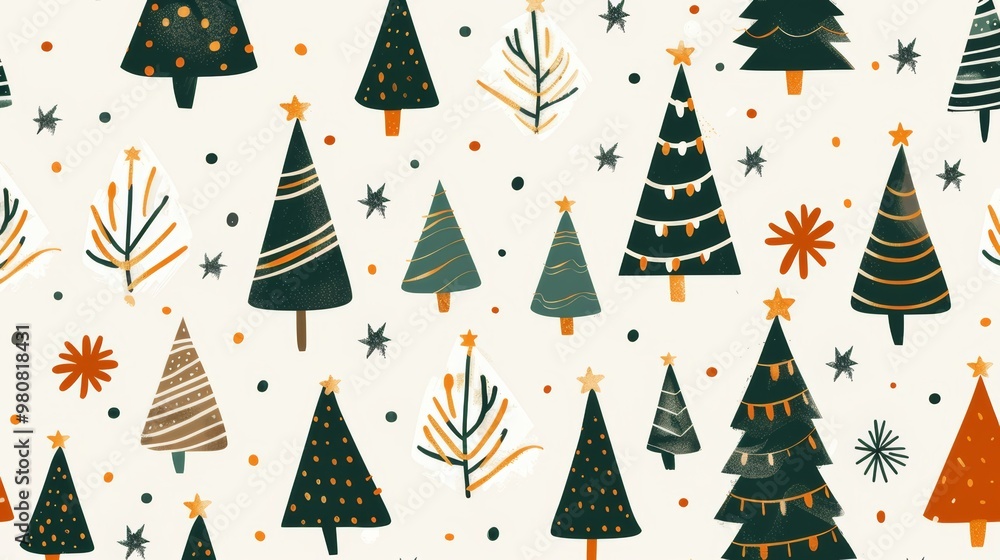 seamless christmas print, different fir trees on white background for printing on paper, wrapping paper, textile design seamless christmas print, different fir trees on white background for printing on paper, wrapping paper, textile design
