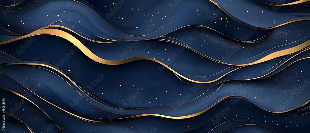 Luxurious Navy Blue and Gold Abstract Wave Line Art Background for Wall Decor and Product Packaging Luxurious Navy Blue and Gold Abstract Wave Line Art Background for Wall Decor and Product Packaging