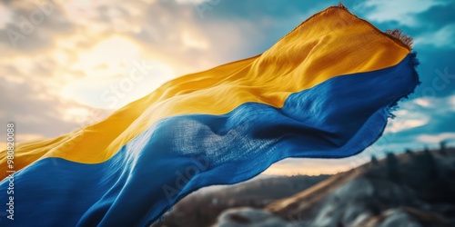 Ukrainian Flag Waving Proudly in the Wind photo