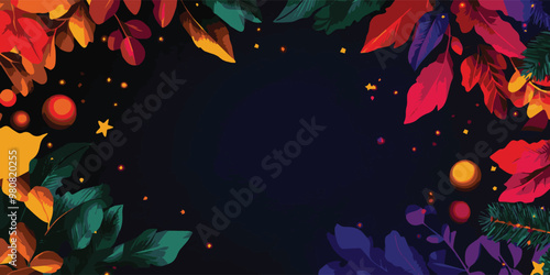 Colorful autumn-themed background featuring rich, vibrant leaves and twinkling stars on dark backdrop, perfect for seasonal designs or festive invitations