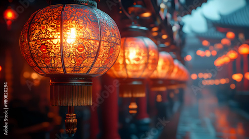 Closeup of a Red Lantern with Ornate Details