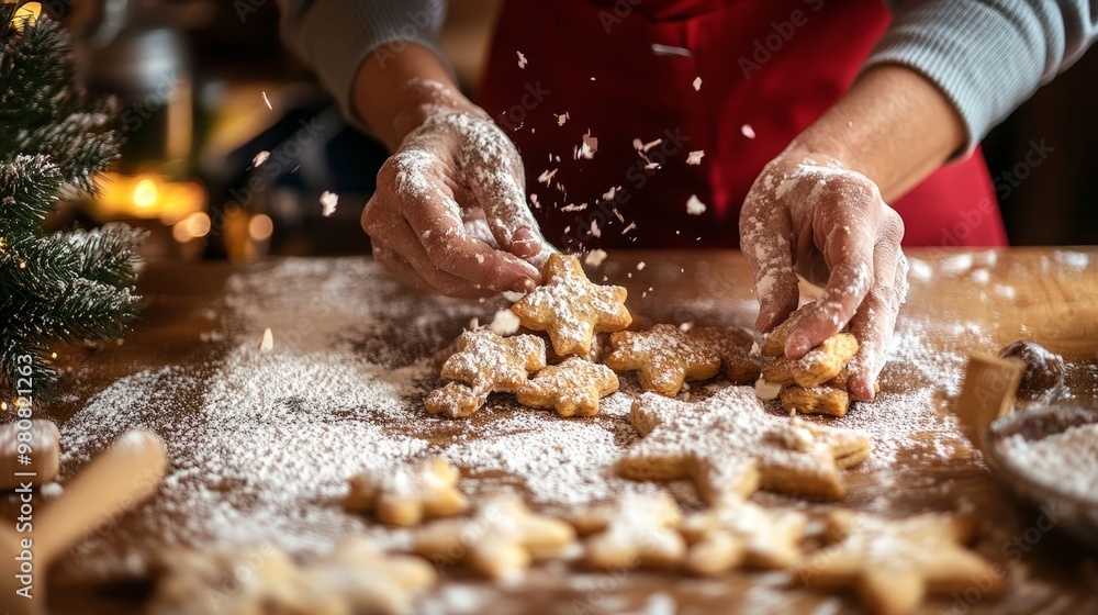 Depict a person baking cookies to share with neighbors, their act of kindness bringing warmth and sweetness to the community. Depict a person baking cookies to share with neighbors, their act of kindness bringing warmth and sweetness to the community.