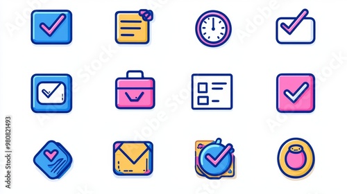 Flat modern illustration, pixel perfect, isolated on a white background. Quality assurance and control icons with editable stroke outlines.