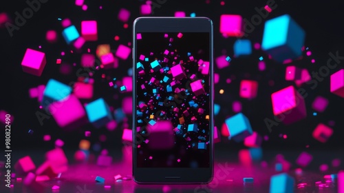 An image of a phone with colorful shapes floating over its screen represents how stock (AI) processes information about you.