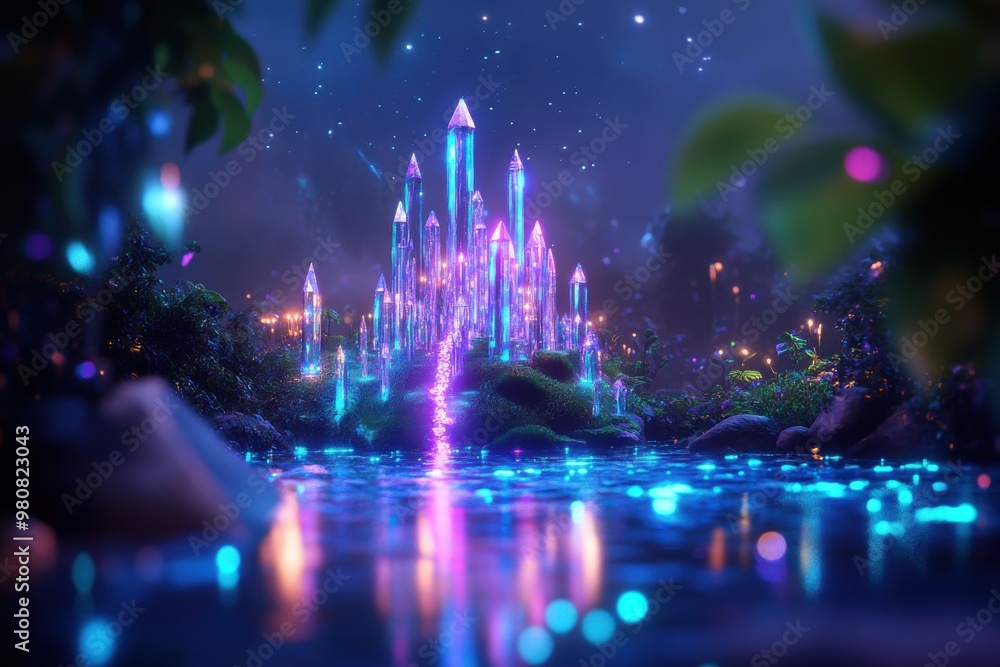 A fantastical world featuring rolling hills made of vibrant glass A fantastical world featuring rolling hills made of vibrant glass