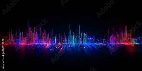 A colorful cityscape with a dark background