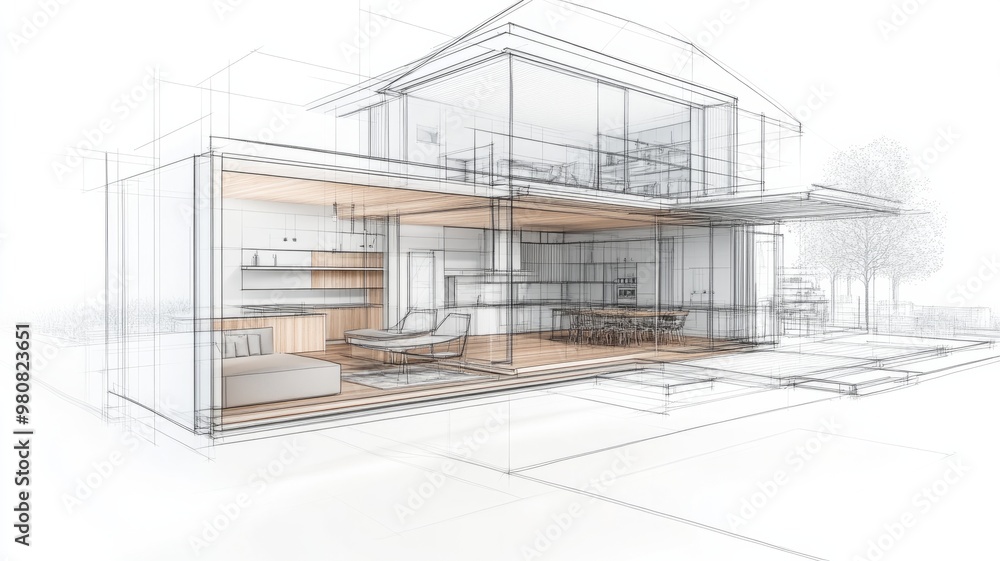Modern House Design: Architectural Sketch & Floor Plan Modern House Design: Architectural Sketch & Floor Plan