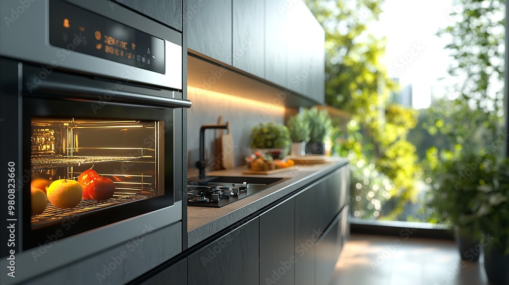 An open microwave oven in a clean, modern kitchen. An open microwave oven in a clean, modern kitchen.