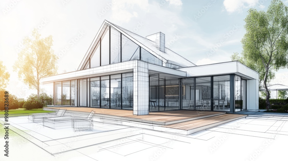 Modern House Design Sketch: Architectural Drawing of a Luxury Home Modern House Design Sketch: Architectural Drawing of a Luxury Home