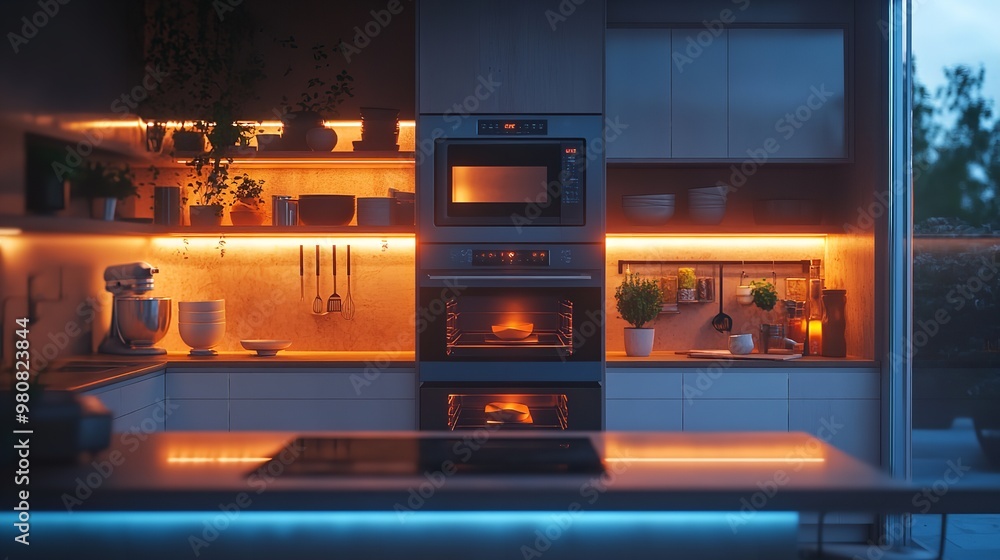 An open microwave oven in a clean, modern kitchen. An open microwave oven in a clean, modern kitchen.