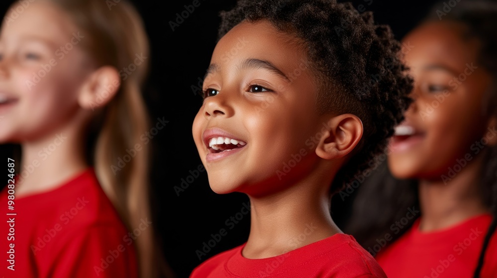 Children's choir singing songs of peace and freedom during a Human Rights Day event, with a diverse audience smiling and clapping Children's choir singing songs of peace and freedom during a Human Rights Day event, with a diverse audience smiling and clapping