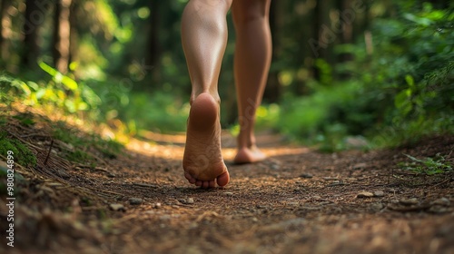 A person walking barefoot on a forest trail, using nature therapy as a holistic treatment for depression.