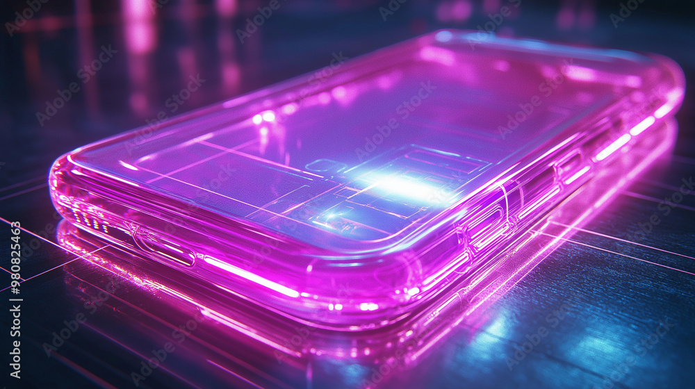3D icon of a mobile phone in holographic style 3D icon of a mobile phone in holographic style
