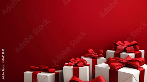 Wallpaper Mural Pacchi di Natale con fiocco rosso.Ampio spazio per auguri personalizzati. Torontodigital.ca