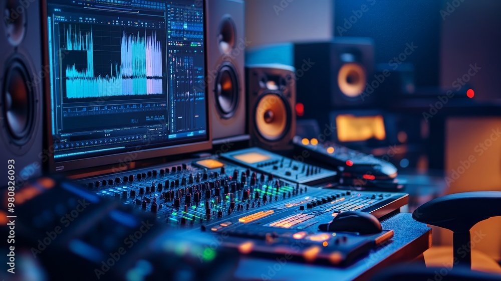 A black sound board with a purple background A black sound board with a purple background