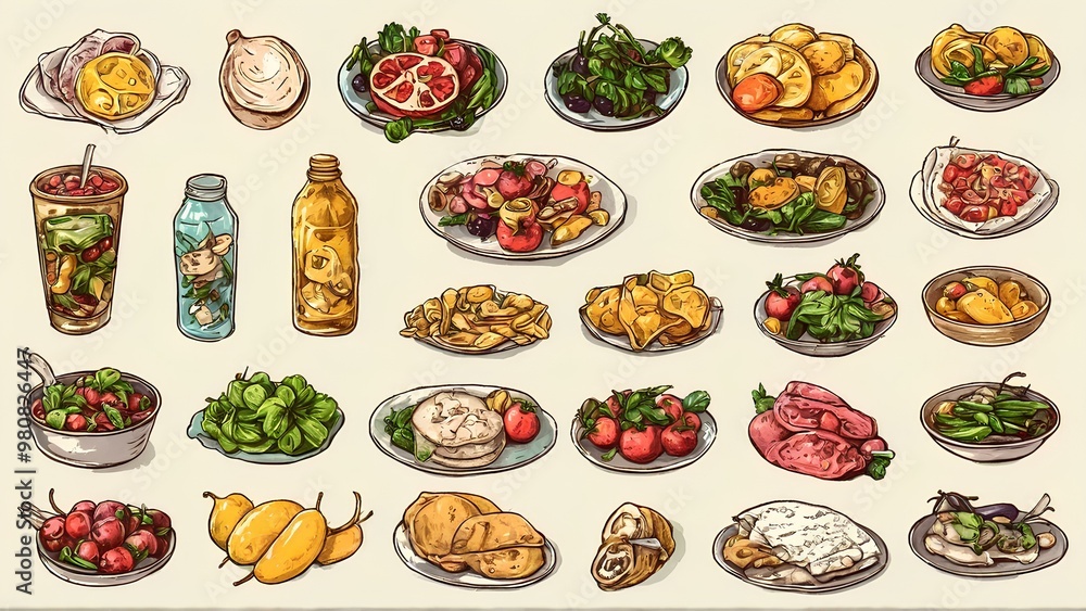 Illustration drawing style of food collection Illustration drawing style of food collection