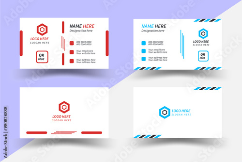 Modern business card template red black colors. Flat design vector abstract creative - Vector Minimal Individual Business Card Layout