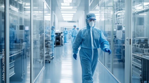 In a cleanroom environment  technicians in protective gear assemble delicate electronics. The room is meticulously maintained  ensuring that the high-tech products meet stringent quality standards.