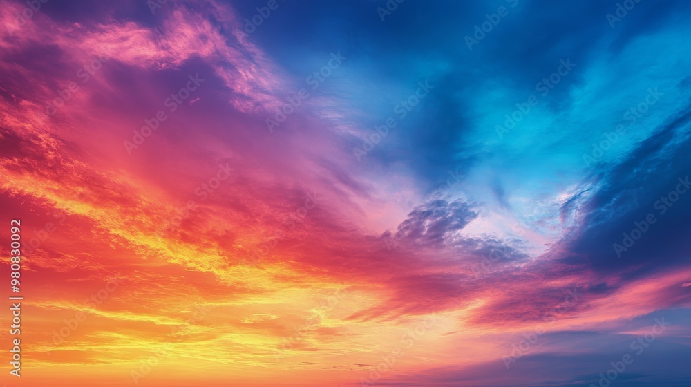 Vibrant sunset over a serene landscape painted with hues of orange, pink, and blue sky Vibrant sunset over a serene landscape painted with hues of orange, pink, and blue sky