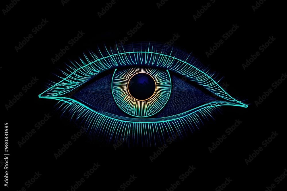 Neon outline of an eye isotated on black background. Neon outline of an eye isotated on black background.
