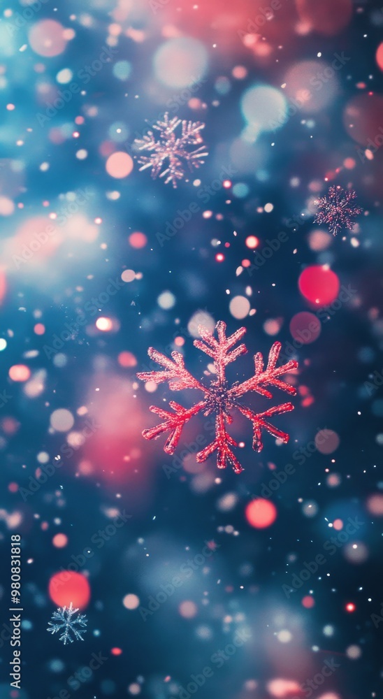 Colorful snowflakes and glowing bokeh lights create a festive winter atmosphere Colorful snowflakes and glowing bokeh lights create a festive winter atmosphere