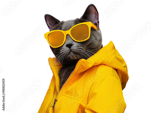 Cool cat wearing yellow sunglasses and jacket