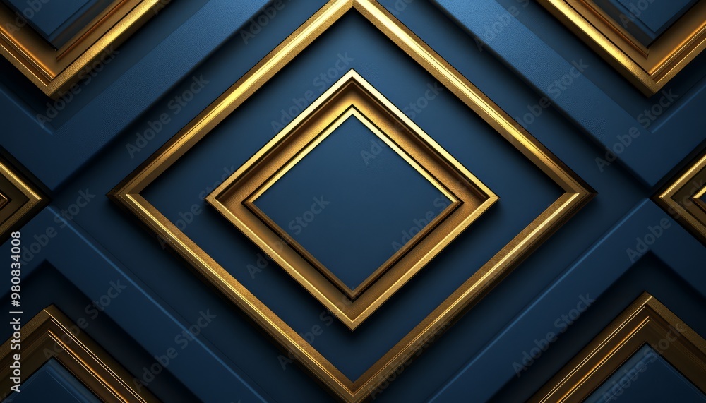 Abstract Blue and Gold Geometric Pattern with a Central Square Abstract Blue and Gold Geometric Pattern with a Central Square