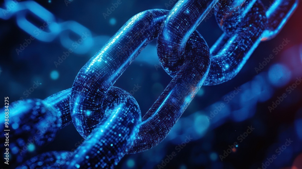 Futuristic digital chain link against a dark background Futuristic digital chain link against a dark background