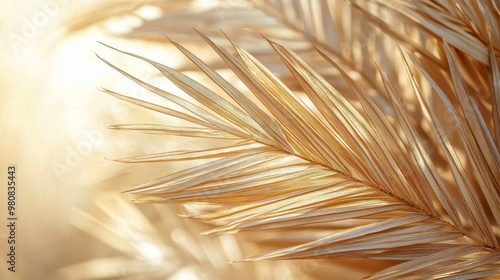 Golden palm leaves illuminated by sunlight in a tranquil outdoor setting during the afternoon