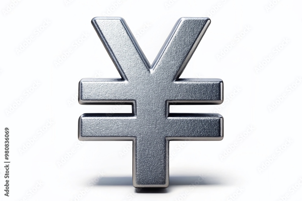 Close-up of a shiny silver currency symbol for the Renminbi, also known as the Chinese yuan, isolated on Close-up of a shiny silver currency symbol for the Renminbi, also known as the Chinese yuan, isolated on