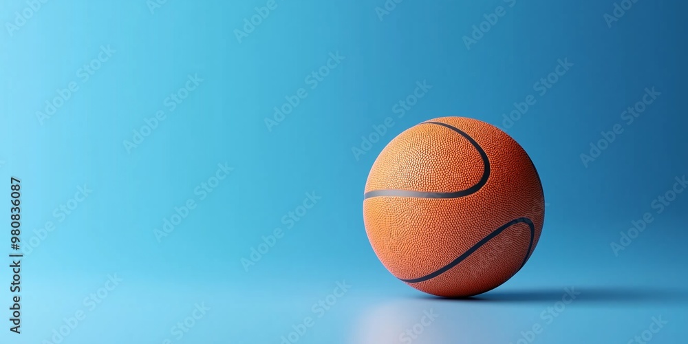 A basketball is sitting on a blue background. The ball is orange and has a black stripe. The image has a playful and fun mood A basketball is sitting on a blue background. The ball is orange and has a black stripe. The image has a playful and fun mood