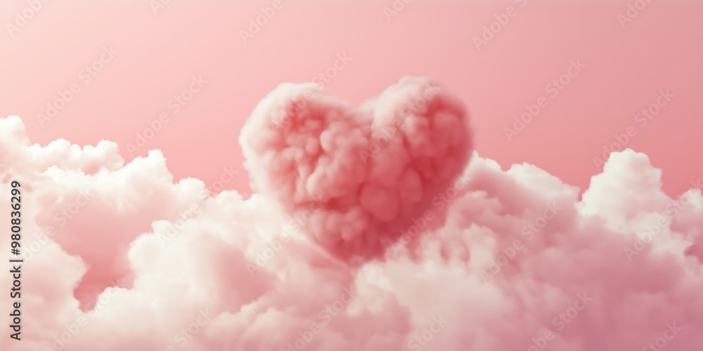 A heart is drawn in pink clouds. Concept of love and warmth, as the heart is a symbol of affection A heart is drawn in pink clouds. Concept of love and warmth, as the heart is a symbol of affection