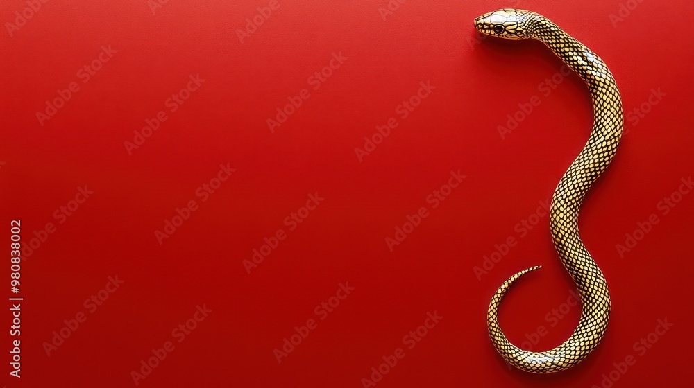 Golden snake on deep red background abstract art Golden snake on deep red background abstract art