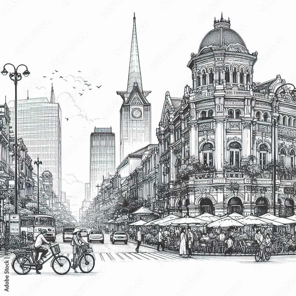 Obraz premium sketch city isolated in the white background