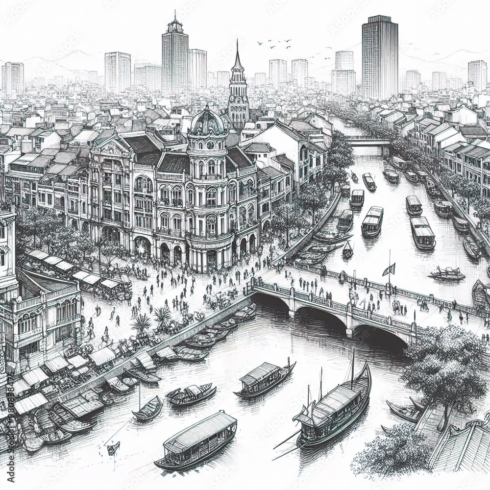 Obraz premium sketch city isolated in the white background