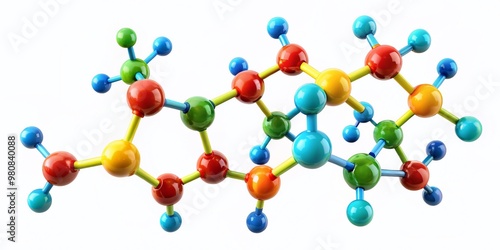 Colorful 3D illustration of a fluoroquinolone antibiotic molecule, showcasing a complex structure with atoms and bonds, photo