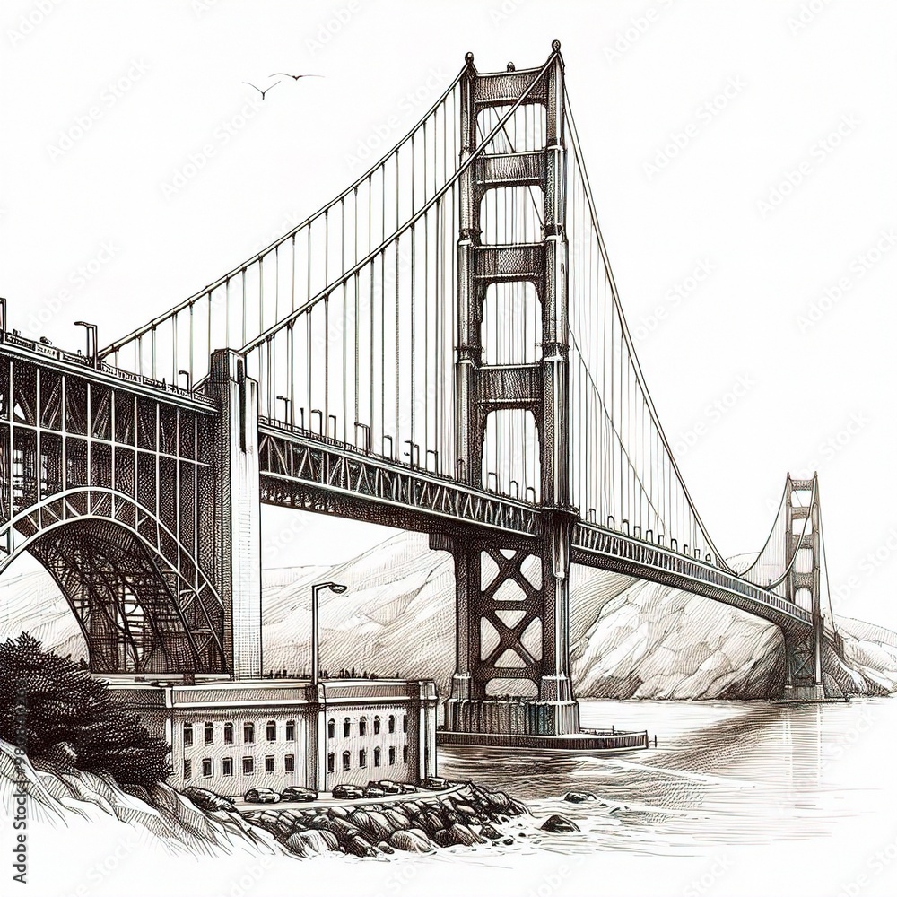 Fototapeta premium sketch Golden Gate Bridge isolated in the white background