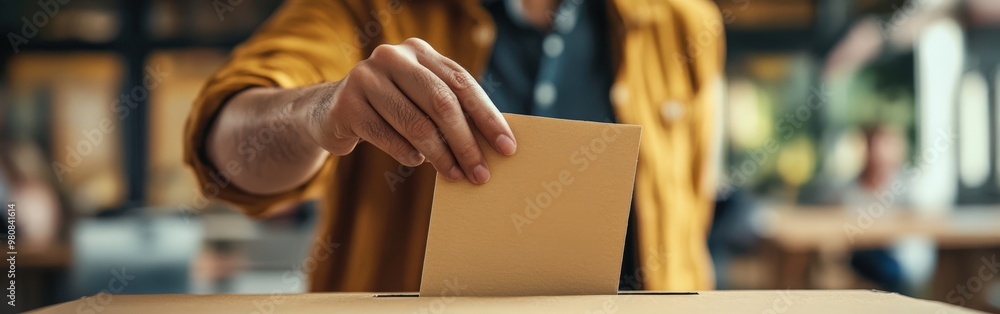 Obraz premium Close-up of Hand Casting Vote in Election Ballot Box