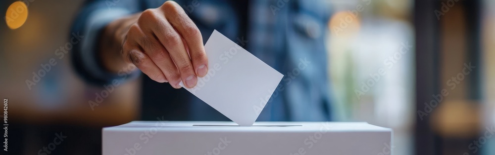 Close-up of Hand Casting Vote in Election Ballot Box Close-up of Hand Casting Vote in Election Ballot Box